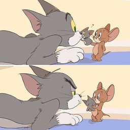 annoyed anthro bodily_fluids building doll duo feral half-closed_eyes heart_symbol house interspecies kiss_on_lips kissing looking_at_another love lying male narrowed_eyes on_front pouting predator/prey puppet simple_background standing sweat sweatdrop atori metro-goldwyn-mayer tom_and_jerry jerry_mouse thomas_cat domestic_cat felid feline felis house_mouse mammal mouse murid murine rodent tuxedo_cat 1:1