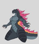 anthro claws female pink_spikes simple_background solo thick_thighs yellow_eyes alorix godzilla_(series) toho ammyzilla_(alorix) fan_character godzilla kaiju monster scalie absurd_res hi_res sketch sibling_(lore) sister_(lore)