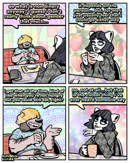 4_panel_comic anthro arm_hair black_hair blonde_hair body_hair clothing dialogue duo femboy fur hair hair_over_eyes half-closed_eyes happy_trail hoodie male narrowed_eyes open_mouth open_smile shirt slightly_chubby slightly_chubby_anthro slightly_chubby_male smile speech_bubble stubble t-shirt tan_body tan_fur teeth text tooth_gap topwear white_body white_fur rawdawgcomics milo_(rawdawgcomics) penelope_(rawdawgcomics) canid canine canis domestic_cat domestic_dog felid feline felis mammal 4:5 comic english_text hi_res nonbinary_(lore)