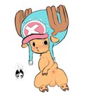anthro antlers anus backsack balls blush brown_body brown_fur butt clothing fur genitals hat headgear headwear hooves horn kneeling looking_at_viewer looking_back male open_mouth presenting presenting_anus simple_background small_tail solo tail young unknown_artist one_piece tony_tony_chopper deer mammal new_world_deer reindeer digital_media_(artwork) signature