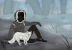 alaska_(state) alternate_species anthro biped clothed clothing coat dark eskimo fur furrification hair male outside scar simple_background sitting snow snowing solo topwear white_body white_fur winter moonbug never_alone darkwolf_(darkwolfdemon) drift arctic_fox canid canine canis fox mammal true_fox wolf 2014 restricted_palette