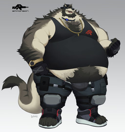 anthro arm_tuft armpit_hair biped body_hair bottomwear bulge chest_hair chest_tuft clock clothed clothing electronics flexing footwear gloves gold_(metal) gold_jewelry gold_necklace gold_watch handwear happy_trail headphones jewelry knee_pads logo_on_shirt male musclegut muscular muscular_anthro muscular_male neck_tuft necklace obese open_bottomwear open_clothing open_pants overweight overweight_anthro overweight_male pants shirt shoes simple_background solo tail tank_top toeless_footwear toeless_shoes topwear tuft underwear watch sulviez trei_(sulviez) egyptian_mongoose herpestid mammal mongoose mustelid absurd_res hi_res
