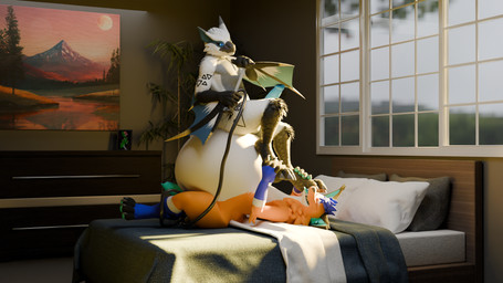 air_inflation animal_genitalia animal_penis anthro barefoot belly belly_expansion big_belly big_penis blue_penis canine_genitalia claws duo erection expansion feet foot_grab foot_on_face fur genitals hair hose hose_inflation huge_belly inflation male male/male markings nude orange_body orange_fur paws penis sitting sitting_on_belly tongue tongue_out white_body white_fur wings vaqueroserg blender_cycles capcom monster_hunter mythology lapisfoxy sidro_(renrir) flying_wyvern mythological_creature mythological_scalie nargacuga scalie vulper 16:9 3d_(artwork) digital_media_(artwork) hi_res widescreen