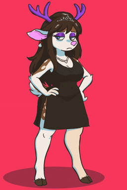 anthro antlers breasts clothing dress ear_piercing ear_ring female hooves horn jewelry necklace piercing ring_piercing slightly_chubby solo ragtime_rochelle vixen_(reindeer) canid canine deer fox mammal new_world_deer reindeer 2:3 hi_res