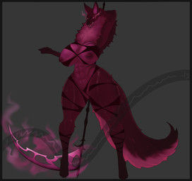 anthro areola big_breasts breasts female fur genitals melee_weapon nipples nude polearm scythe simple_background solo tail thick_thighs vulva weapon khemmmis canid canine canis mammal absurd_res hi_res
