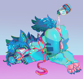anthro anus ball_gag big_anus bodily_fluids butt cum drooling facial_piercing gag genital_fluids genitals harness leash lube male muzzle_(object) muzzled nose_piercing nose_ring penis piercing puffy_anus ring_piercing saliva snout solo text danneroni mammal hi_res