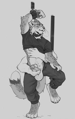 ambiguous_gender ankle_cuffs anthro balls barefoot bdsm bodily_fluids bondage bottomwear bound breath clothed clothing collar cuff_(restraint) disembodied_hand duo erection feet foreskin fur genital_fluids genitals glans handjob handjob_from_behind humanoid_genitalia humanoid_penis leopard_spots male one_leg_up open_bottomwear open_clothing open_pants pants penile penis precum raised_clothing raised_leg raised_topwear restraints retracted_foreskin sex simple_background solo_focus spots tail topwear whisker_spots whiskers white_background wrist_cuffs tritscrits felid mammal pantherine snow_leopard digital_media_(artwork) greyscale hi_res monochrome