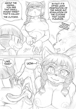 age_difference anthro blush bodily_fluids breasts clitoris cunnilingus dialogue eyewear female genitals glasses group male male/female navel nipples nude nude_female older_female oral pigtails presenting presenting_vulva sex spread_vulva spreading sweat text tongue tongue_out vaginal vulva younger_male daigaijin furryfight_chronicles geroki_(kagemusha) gonta_(kagemusha) kalita_(furryfight_chronicles) bear camelid canid canine fox gecko lizard mammal reptile scalie 2025 comic english_text greyscale hi_res monochrome