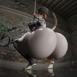 anthro beanie big_breasts big_butt breasts butt clothing crouching female hat hat_only headgear headgear_only headwear headwear_only huge_butt looking_back mostly_nude pole solo tail ctgiantess epic_games fortnite meow_skulls calico_cat domestic_cat felid feline felis mammal 1:1 3d_(artwork) digital_media_(artwork) hi_res