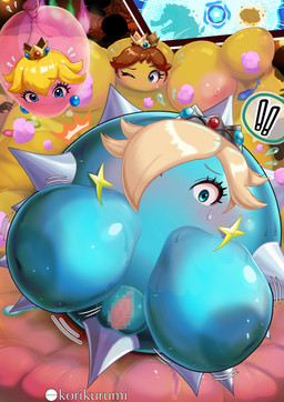 ball_transformation big_breasts breasts female group transformation trio korikurumi mario_bros nintendo super_mario_galaxy princess_daisy princess_peach rosalina_(mario) goo_creature wubba hi_res