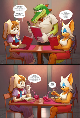 anthro beverage big_breasts breasts cutlery drinking_straw eating eating_food female fingernails food fork group half-closed_eyes kitchen_utensils long_fingernails male membrane_(anatomy) membranous_wings menu motion_lines nails narrowed_eyes restaurant salad sitting smile speech_bubble tools trio wings totesfleisch8 sega sonic_the_hedgehog_(series) rouge_the_bat vanilla_the_rabbit vector_the_crocodile bat crocodile crocodilian lagomorph leporid mammal rabbit reptile scalie hi_res