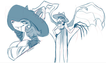 anthro anthrofied breasts clothed clothing dress female hair hat headgear headwear solo aycee capcom resident_evil alcina_dimitrescu bat bow_experiment_(resident_evil) cadou_host_(resident_evil) mammal vampire 2021 digital_media_(artwork) hi_res sketch