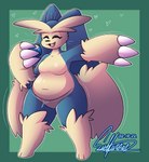 anthro belly berry big_belly big_hands blue_body blue_fur breasts claws ears_back eyes_closed female food fruit fur fusion hair multicolored_body multicolored_fur multicolored_hair open_mouth pivoted_ears plant pokemon_berry pokemon_fusion simple_background slightly_chubby smile solo tan_body tan_fur thick_thighs tongue tuft two_tone_body two_tone_fur two_tone_hair wide_hips ghostlyfoxy fakemon nintendo pokemon pokemon_infinite_fusion snorpunny generation_1_pokemon generation_4_pokemon hybrid lagomorph lopunny mammal pokemon_(species) snorlax absurd_res digital_drawing_(artwork) digital_media_(artwork) hi_res signature