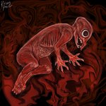 ambiguous_gender anthro death flesh food gore lying meat on_side red_body skinned solo young puppy_meats rottingxrooster unknown_species hi_res red_theme