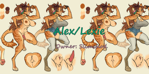 animal_genitalia animal_penis anthro anus backsack balls boots bottomwear breasts bulge butt clothing denim denim_bottomwear denim_clothing denim_shorts erection eunuch feline_genitalia feline_penis flexing footwear genital_scar genitals gynomorph hand_on_hip intersex legwear looking_at_viewer nipples on_one_leg pawpads paws penis scar sheath shoes shorts smile solo standing thigh_highs admiralobster lexie_(slimshod) felid feline mammal absurd_res hi_res model_sheet watermark trans_(lore) trans_woman_(lore)