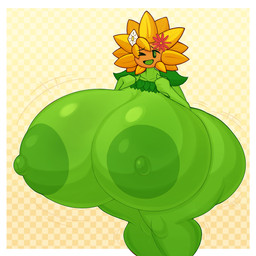 accessory areola big_breasts big_butt biped breasts butt collarbone eyebrows eyelashes female female_humanoid flower flower_accessory front_view green_body green_eyes hair_accessory huge_breasts huge_butt huge_hips hyper hyper_breasts looking_at_viewer nipples not_furry nude nude_female nude_humanoid one_eye_closed open_mouth open_smile plant simple_background smile solo standing thick_thighs wide_hips fromariels elemental_creature elemental_humanoid flora_fauna flower_creature humanoid plant_humanoid 1:1 2026 character_request digital_drawing_(artwork) digital_media_(artwork) hi_res