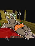 anthro bottomwear clothed clothing female lying on_front orange_bottomwear orange_clothing orange_shorts shorts solo topless mercii bnuuy_(meme) microsoft minecraft mojang xbox_game_studios absurd_res hi_res