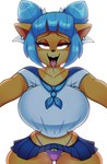 ahegao anthro big_breasts blue_hair bodily_fluids bottomwear breasts clothing drooling eye_roll female hair looking_pleasured panties saliva simple_background skirt small_waist solo thick_thighs tongue tongue_out underwear white_background wide_hips dongitos activision crash_bandicoot_(series) crash_team_racing_(series) megumi_bandicoot bandicoot mammal marsupial hi_res