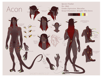 5_fingers 5_toes animal_genitalia anthro balls big_pupils border claws constricted_pupils dilated_pupils feet fingers front_view fully_sheathed genitals grey_body grey_skin hair humanoid_pointy_ears long_hair long_tail looking_aside looking_at_viewer male nude pointy_ears prehensile_feet pubes pupils rear_view red_hair red_sclera red_stripes sheath small_pupils solo spiked_tail spikes spikes_(anatomy) stripes tail text toes white_border white_stripes yellow_eyes shortybat acon vampire venekai absurd_res english_text hi_res model_sheet