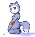 anthro biped blue_body blue_fur blue_hair breasts female fur green_eyes hair kneeling simple_background solo tail white_background white_body white_fur ajin dinosaur_planet nintendo rareware star_fox krystal_(dinosaur_planet) canid canine fox mammal 2007