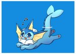 ambiguous_gender blue_background blue_body blue_eyes blush blush_lines border feral fin kemono musical_note musical_symbol paddling partially_submerged simple_background solo swimming symbol tail wet white_border park_horang nintendo pokemon eeveelution generation_1_pokemon pokemon_(species) vaporeon 2021 absurd_res hi_res