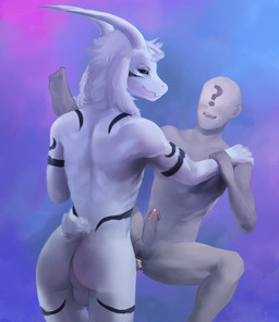 anal anal_penetration anthro anthro_penetrating anthro_penetrating_human black_stripes bodily_fluids cum duo fur genital_fluids grey_body grey_skin horn human_on_anthro human_penetrated interspecies male male/male male_penetrated male_penetrating male_penetrating_male penetration penile penile_penetration question_mark sex stripes white_body white_fur opheober undertale undertale_(series) anon asriel_dreemurr_(god_form) boss_monster_(undertale) bovid caprine human humanoid mammal hi_res