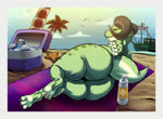 anthro beach big_butt boat brazilian_flag butt butt_jiggle butt_slap claws detailed_background female green_body horn huge_butt jiggling looking_at_viewer lube_bottle outside relaxing slap solo sunscreen tail thick_thighs vehicle watercraft lugen_kobold ashy_(koboldthiefashy) kobold scalie animated no_sound short_playtime webm