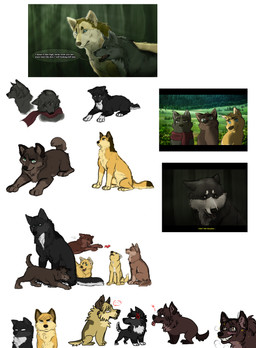 ambiguous_gender art_dump black_body black_fur blue_eyes brown_body brown_fur feral feralized fur grey_body grey_fur group multicolored_body multicolored_fur red_scarf scarf teal_eyes yellow_body yellow_fur young ouivon attack_on_titan armin_arlert eren_jaeger erwin_smith hange_zoe levi_ackerman marco_bodt mikasa_ackerman mike_zacharius canid canine canis mammal wolf 2014 absurd_res hi_res