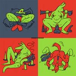 ambiguous_gender anthro attempted_autofellatio biped body_hair bottomless bottomwear bottomwear_around_one_leg bottomwear_down breasts candle clothed clothing clothing_around_one_leg dildo dildo_in_mouth dildo_in_vagina dildo_insertion dildo_sitting erection female genitals green_background green_body green_tongue grey_background holding_dildo holding_object holding_sex_toy jacket jacket_only leg_hair male mastectomy_scar masturbation motion_lines navel nipple_clamp open_mouth oral oral_penetration penetration penis red_background red_body scar sex_toy sex_toy_in_mouth sex_toy_in_vagina sex_toy_insertion shorts shorts_around_one_leg simple_background solo tongue tongue_out topwear topwear_only vaginal vaginal_penetration vulva kinkykikker canid lagomorph leporid mammal rabbit 1:1