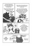 anthro backpack clothing hat headgear headwear reading simple_background speech_bubble text white_background maririn domestic_cat felid feline felis human mammal 2015 comic english_text greyscale hi_res monochrome