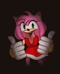 5_fingers disfigured female fingers gesture gore green_eyes hand_gesture jawless looking_at_viewer missing_jaw nightmare_fuel pink_body solo teeth thumbs_up tongue tongue_out what where_is_your_god_now arsoncapable sega sonic_the_hedgehog_(series) amy_rose eulipotyphlan hedgehog mammal