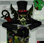 anthro axe big_ears bodily_fluids clothed clothing drooling fingerless_gloves front_view glamfur gloves glowing green_eyes hair handwear hat headgear headwear holding_tail looking_at_viewer male melee_weapon notched_ear raised_tail saliva scar smile solo tail text thought_bubble top_hat weapon bonez deviantart mythology demon dragon mythological_creature mythological_scalie scalie angie_(disambiguation) english_text