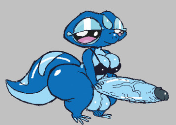 anthro balls big_balls big_butt big_penis blue_body breasts butt dwarfism eyeliner genitals grey_background gynomorph half-closed_eyes hand_on_penis huge_butt huge_penis intersex makeup medium_breasts multicolored_body narrowed_eyes non-mammal_balls non-mammal_breasts penis perineum shortstack shortstack_gynomorph shortstack_intersex simple_background solo tail thick_thighs two_tone_body vein veiny_penis wide_hips nauiho nintendo pokemon pokemon_winds_and_waves gecqua generation_10_pokemon pokemon_(species) reptile scalie 2026 digital_drawing_(artwork) digital_media_(artwork)