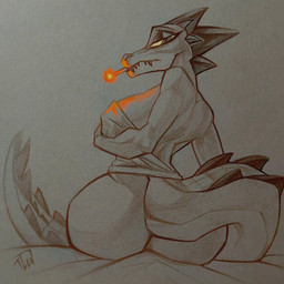 anthro bed big_butt bottomless breasts butt cigarette clothed clothing female furniture head_spikes looking_at_viewer looking_back looking_back_at_viewer narrowed_eyes on_bed rear_view sharp_teeth sitting smoking smoking_cigarette solo spikes spikes_(anatomy) tail teeth topwear yellow_sclera tlen_borowski night_in_the_woods bea_santello crocodile crocodilian reptile scalie 2025 hi_res monochrome sketch traditional_media_(artwork)
