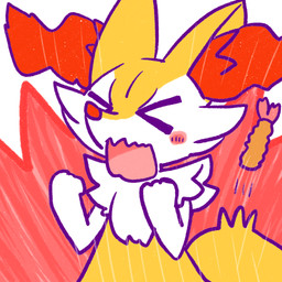>o< ambiguous_anthro ambiguous_gender angry anthro biped blush blush_stickers eyes_closed food open_mouth shrimp_(food) simple_background snout solo annyui0611 nintendo pokemon braixen canid generation_6_pokemon mammal pokemon_(species) 1:1 2024 digital_drawing_(artwork) digital_media_(artwork) half-length_portrait hi_res japanese_description portrait translated_description