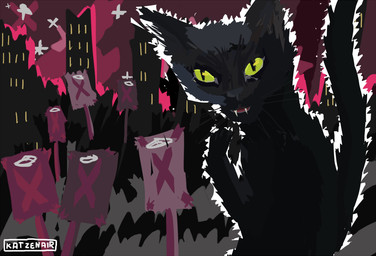 anthro black_body black_fur city cityscape detailed_background fangs fur grass green_sclera male plant sign solo teeth naircat domestic_cat felid feline felis mammal 2012 digital_drawing_(artwork) digital_media_(artwork)