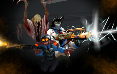 4_fingers 5_fingers accessory angry anthro armor attack bared_teeth battery big_ears black_body black_bottomwear black_clothing black_fur black_pants blood blood_on_clothing blood_on_face blood_on_object blood_on_weapon blue_clothing blue_shirt blue_topwear bodily_fluids bottomwear brown_body brown_fur bulletproof_vest cable charging claws clenched_teeth clothed clothing coat debris duo electricity electronics energy_weapon eyebrows fangs fingers fur glowing glowing_ears glowing_eyes grey_body grey_fur gun headgear helmet holding_object holding_weapon id_card imminent_death insane lab_coat laboratory_equipment lights long_fingers male motion_blur multicolored_body multicolored_fur necktie one_handed_carry open_clothing open_mouth open_topwear orange_eyes osha_violation pants pump_action_shotgun pupils ranged_weapon reloading rib_cage scared science_fiction scientific_instrument scientist security security_guard shell_(projectile) shirt shooting shortstack shotgun shotgun_shell slit_pupils smoke sparks spas-12 spikes spikes_(anatomy) standing symbol tau_cannon teeth topwear tuft two_handed_weapon two_tone_body two_tone_fur two_toned_body undershirt violence weapon work_uniform yellow_eyes gnull black_mesa half-life nintendo pokemon valve valve_corporation awyr_nos_(gnull) janusz alien alien_humanoid canid canine canis eeveelution generation_2_pokemon headcrab headcrab_zombie humanoid hybrid mammal pokemon_(species) umbreon wolf wolfdog 2025 digital_drawing_(artwork) digital_media_(artwork) hi_res shaded watermark