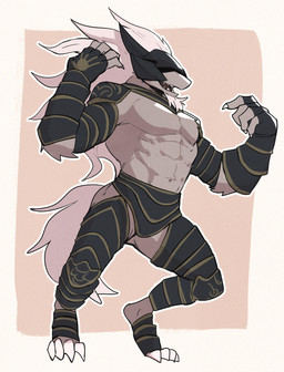 abs anthro armor biped bracers claws clothed clothing digitigrade finger_claws fur hair headgear helmet male midriff muscular muscular_anthro muscular_male open_mouth partially_clothed pecs pose serratus simple_background skimpy solo toe_claws white_body white_hair jrjresq elden_ring fromsoftware maliketh_(elden_ring) canid canine canis mammal wolf 2022 digital_media_(artwork) hi_res