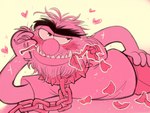 beard bedroom_eyes blush bottomwear bound chain chained clothing eyebrows facial_hair fangs flower_in_mouth hair heart_symbol lying male narrowed_eyes on_side pants petals pose red_hair scruffy seductive shirt smile solo teeth tentacles topwear unibrow missuspatches muppets animal_(muppets) humanoid monster muppet 4:3