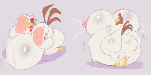 anthro beak belly big_belly big_butt big_muscles big_nipples big_pecs bodily_fluids brown_body brown_feathers butt feathers feet fetal_movement half-closed_eyes heart_symbol huge_belly huge_butt huge_muscles huge_nipples huge_pecs hyper hyper_belly hyper_muscles hyper_nipples hyper_pecs hyper_pregnancy kneeling lactating male male_lactation motion_lines muscular narrowed_eyes navel nipples outie_navel pec_squish pecs pregnant pregnant_male rear_view smile tail tail_feathers talons thick_thighs toes white_body white_feathers lotolotl looney_tunes warner_brothers foghorn_leghorn avian bird chicken galliform phasianid 2026 hi_res multiple_images