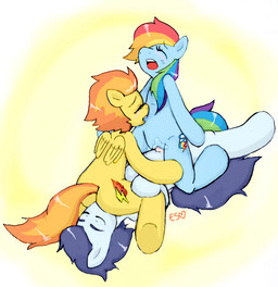 blue_body blue_feathers blue_fur cowgirl_position cunnilingus cutie_mark eyes_closed facesitting feathered_wings feathers female feral from_front_position fur genitals group group_sex hair lying male male/female multicolored_hair nude on_back on_bottom on_top open_mouth oral penis rainbow_hair sex sitting_on_another straddling tail threesome triangle_position trio vaginal vulva wings equestrianstrumpet friendship_is_magic hasbro my_little_pony mythology rainbow_dash_(mlp) soarin_(mlp) spitfire_(mlp) wonderbolts_(mlp) equid equine mammal mythological_creature mythological_equine pegasus 2012