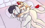 anthro bed bedroom breasts duo female female/female furniture nude pregnant serene sleeping ursk asian_mythology east_asian_mythology japanese_mythology mythology nintendo pokemon demon domestic_cat felid feline felis generation_8_pokemon mammal oni pokemon_(species) wooloo yokai absurd_res hi_res