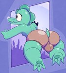 anthro anus_outline balls_outline bulge clothing detailed_bulge genital_outline male solo swimming swimwear water saint_nightlyy lil_gator_game lil_gator alligator alligatorid crocodilian reptile scalie hi_res