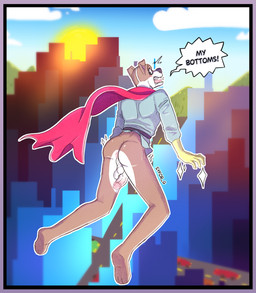 anthro anus balls cape clothed clothing embarrassed embarrassing_nudity flying genitals gloves handwear magic magic_user male pantsless penis solo syforg image_comics invincible_(image_comics) seance_dog_(invincible) canid canine mammal absurd_res hi_res