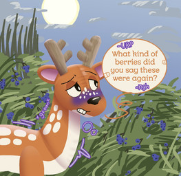 berry cloud dialogue feral food fruit half-closed_eyes ill inflatable male motion_lines narrowed_eyes plant shrub sky solo speech_bubble sun teeth text banana_evil6 deer_mike mike_(deer_mike) animate_inanimate deer living_inflatable mammal 2026 english_text hi_res