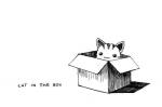 :3 ambiguous_gender black_eyes box container feral in_box in_container shadow solo text unknown_artist if_it_fits_i_sits_(meme) domestic_cat felid feline felis mammal black_and_white english_text low_res meme monochrome