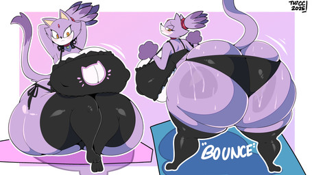 accessory anthro bell bell_collar big_breasts big_butt black_clothing black_legwear black_nose black_topwear black_underwear blush bodily_fluids border breasts bubble_butt butt butt_cleavage clothing collar female forehead_gem gem gloves hair hair_accessory hairband hand_behind_head handwear huge_breasts huge_butt huge_thighs hyper hyper_breasts hyper_butt legwear motion_lines multicolored_body nipple_outline orange_eyes purple_background purple_body purple_clothing purple_ears purple_gloves purple_hair purple_handwear purple_tail red_collar red_gem red_hairband simple_background solo sweat sweaty_butt tail tan_inner_ear thick_thighs tight_clothing topwear two_tone_body underwear white_body white_border thiccbuns sega sonic_the_hedgehog_(series) blaze_the_cat domestic_cat felid feline felis mammal 16:9 2025 4k absurd_res cel_shading colored digital_media_(artwork) hi_res multiple_images shaded signature widescreen