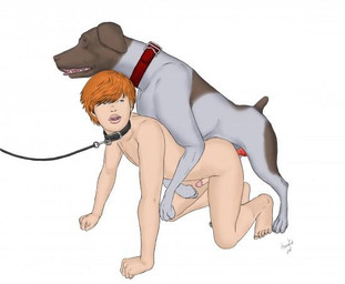 all_fours anal anal_penetration bestiality collar duo feral feral_penetrating feral_penetrating_human from_behind_position genitals human_on_feral human_penetrated interspecies knot leash leashed_collar male male/male mounting penetration penis quadruped sex simple_background slave submissive submissive_human white_background unknown_artist canid canine canis domestic_dog human mammal