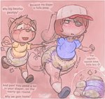 anthro blush butt butt_focus clothing diaper duo eyewear fart floppy_ears glasses hand_holding hat headgear headwear male male/male poofy_diaper soiled_diaper text thick_thighs unclean_diaper used_diaper young overflo207 flo_(overflo207) canid canine canis domestic_dog mammal comic english_text hi_res sibling_(lore)