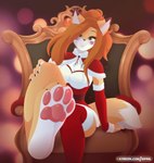 2023 animated anthro biped breasts canid canine chair clothed clothing eipril elisabeth_(eipril) eyelashes feet female foot_focus fox fur furniture legwear mammal multicolored_body pawpads pupils short_playtime sitting smile thigh_highs